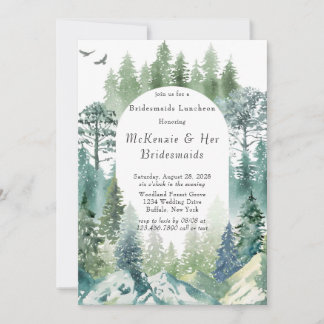 Green Forest Mountain Airy Bridesmaids Luncheon Invitation