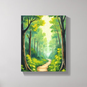 Green Forest Path Lush Nature Watercolor Painted Canvas Print
