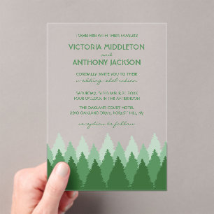 Green Forest Range Woodland Wedding Acrylic Invitations