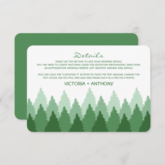 Green Forest Range Woodland Wedding Detail Enclosure Card (Front/Back)