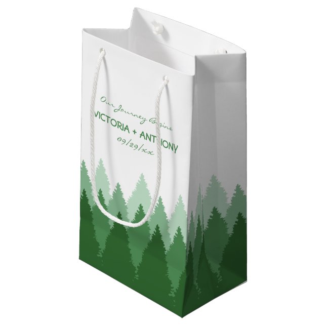 Green Forest Range Woodland Wedding Small Gift Bag (Front Angled)