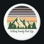 Green Forest Road Trip Cool Custom Keepsake Magnet<br><div class="desc">Customize your own family road trip magnet to commemorate your journey through nature this summer or fall. Personalize with your last name in cute cursive script underneath the green forest of trees and dark mountain sunset for a cool vacation keepsake for your outdoor group.</div>