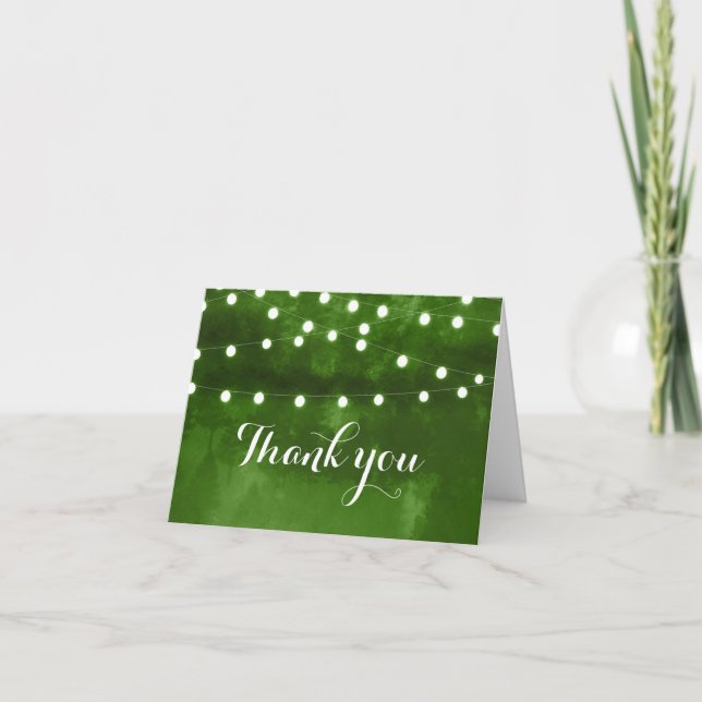 Green Forest Rustic String Lights Wedding Card (Front)