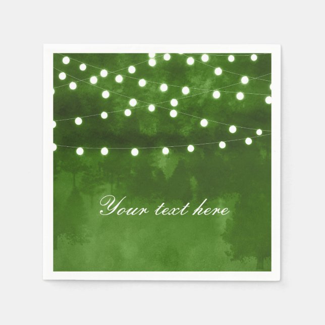 Green Forest Rustic String Lights Wedding Napkins (Front)