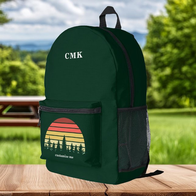 Green Forest Sunset Camping Trip Customizable Printed Backpack (Creator Uploaded)
