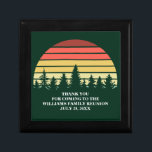 Green Forest Sunset Custom Family Reunion Party Gift Box<br><div class="desc">Cool forest sunset gift box in beautiful green for an outdoor family reunion party or nature retreat. This custom design features a beautiful vintage sunset over a forest of pretty trees above your personalized text.</div>