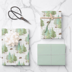 Green Forest Trees Mushrooms  Wrapping Paper Sheet