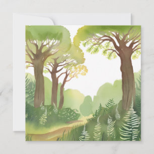 Green Forest Trees   Nature Beautiful Watercolor Card