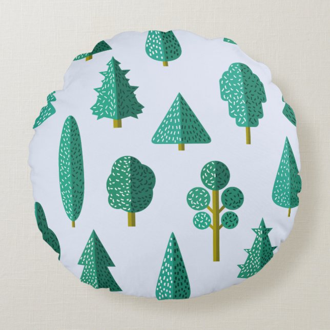 Green Forest Trees Pattern Round Pillow (Front)