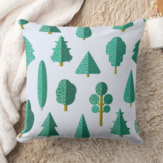 Green Forest Trees Pattern Throw Pillow (Blanket)