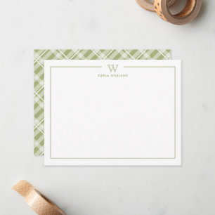 Green Formal Classic Family Monogram Plaid Card