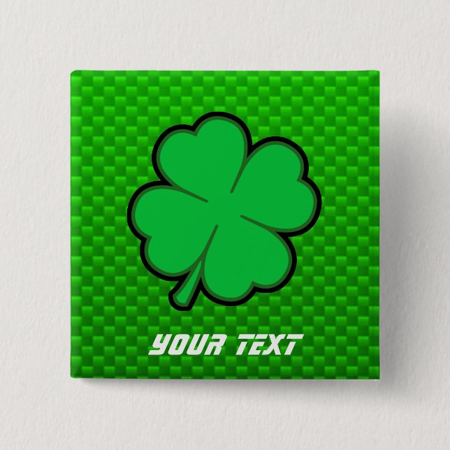 Green Four Leaf Clover 2 Inch Square Button (Front)