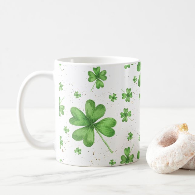 Green Four Leaf Clover Coffee Mug (With Donut)