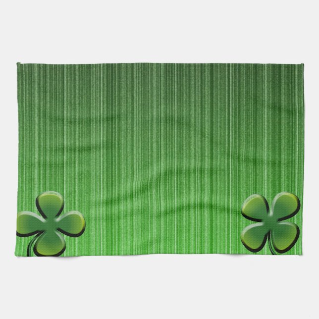 Green Four Leaf Clover Kitchen Towel (Horizontal)