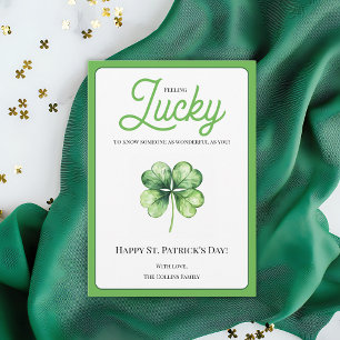 Green Four Leaf Clover Luck Happy St Patricks Day Holiday Card
