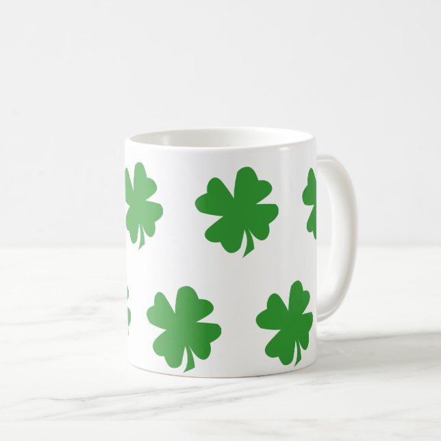 Green Four Leaf Clover Minimal Coffee Mug (Front Right)
