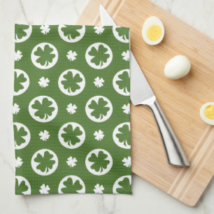Green Four Leaf Clover Pattern Kitchen Towel