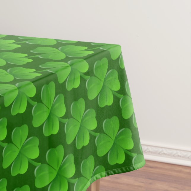 Green Four-Leaf Clover Pattern on Forest Green Tablecloth (In Situ)
