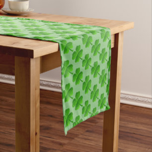 Green Four-Leaf Clover Pattern on Lime Green Short Table Runner