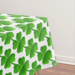 Green Four-Leaf Clover Pattern on White Tablecloth