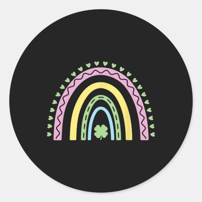 Green Four Leaf Clover Rainbow St Patrick's Day Bo Classic Round Sticker (Front)