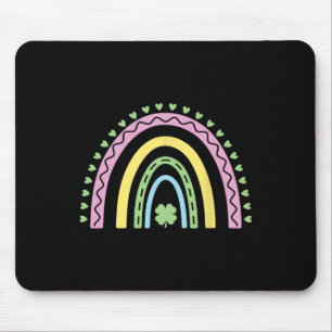 Green Four Leaf Clover Rainbow St Patrick's Day Bo Mouse Pad