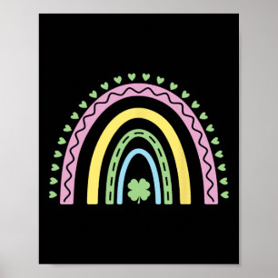 Green Four Leaf Clover Rainbow St Patrick's Day Bo Poster