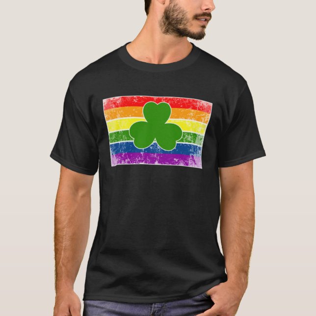 Green Four Leaf Clover Rainbow St Patrick's Day T-Shirt (Front)