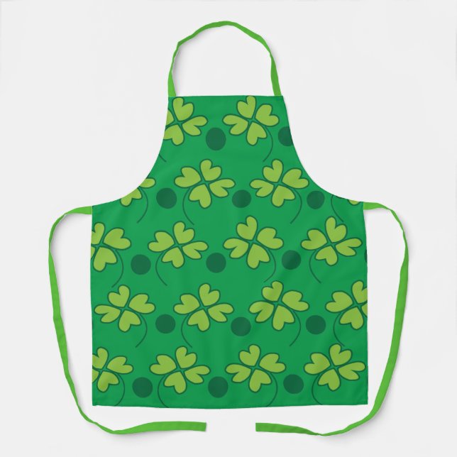 Green Four Leaf Clover St Patricks Day    Apron (Front)