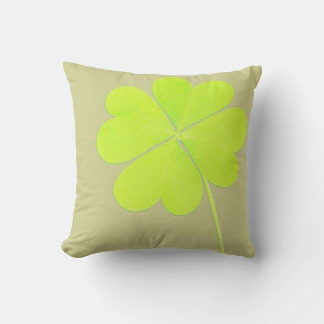 Green Four Leaf Clover Throw Pillow (Front)