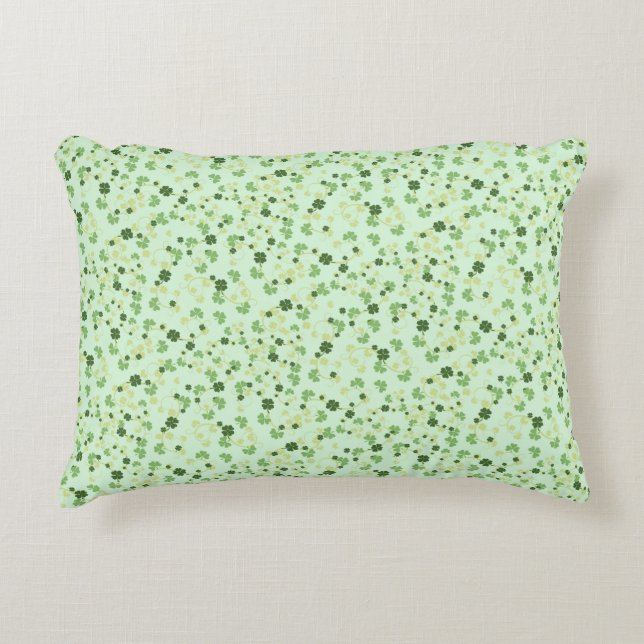 Green Four Leaf Clovers St Patricks Day Accent Pillow (Front)
