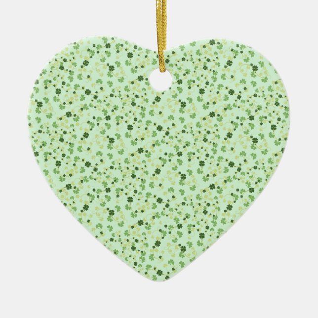 Green Four Leaf Clovers St Patricks Day Ceramic Ornament (Front)