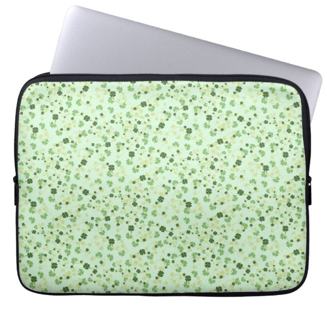 Green Four Leaf Clovers St Patricks Day Laptop Sleeve (Front)