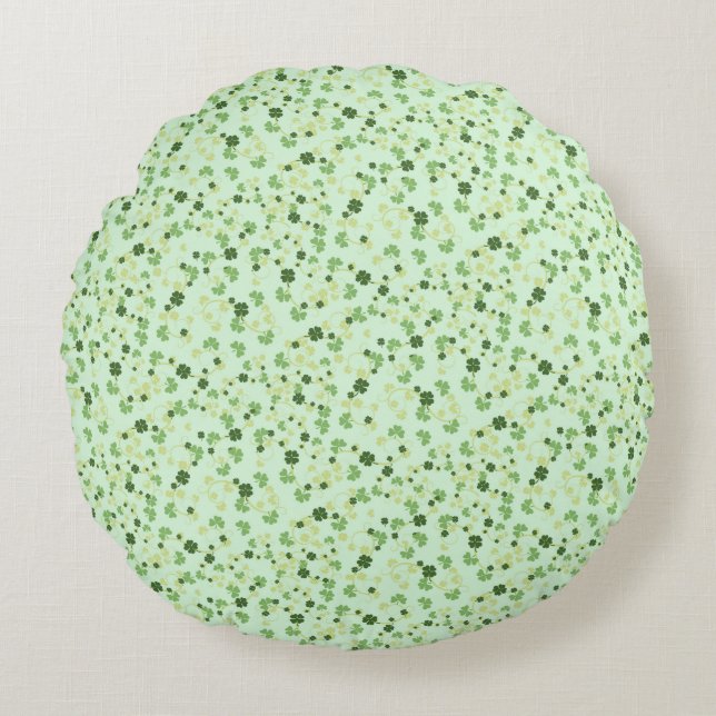Green Four Leaf Clovers St Patricks Day Round Pillow (Front)