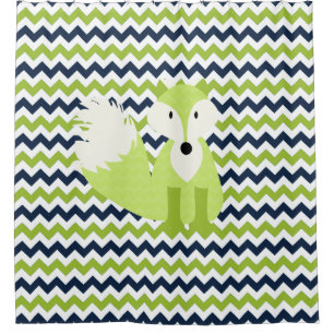Green Fox on Navy, Green, White Chevron Stripes