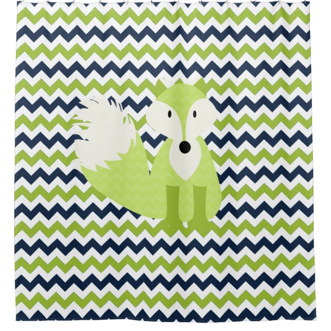 Green Fox on Navy, Green, White Chevron Stripes (Front)