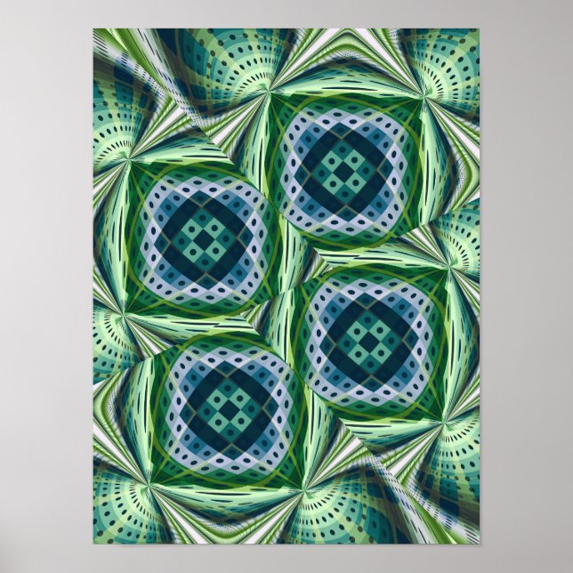 Green Fractal Art Geometric Diamond Pattern Poster (Front)