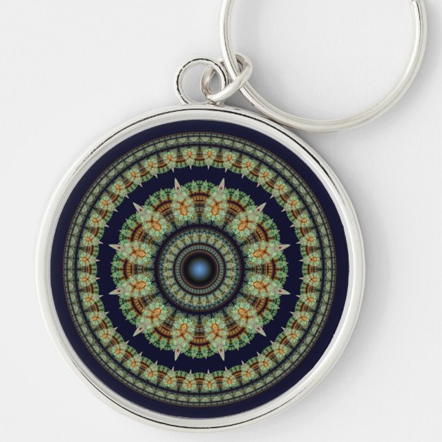 Green fractal fairy mandala keychain (Front)