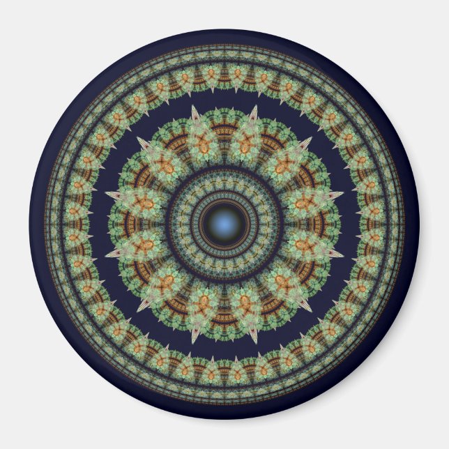 Green fractal fairy mandala magnet (Front)