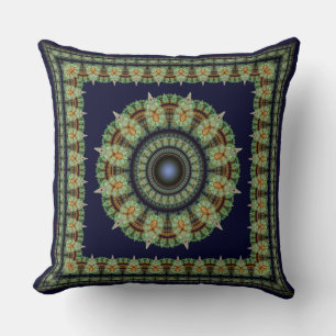Green fractal fairy oriental pattern throw pillow