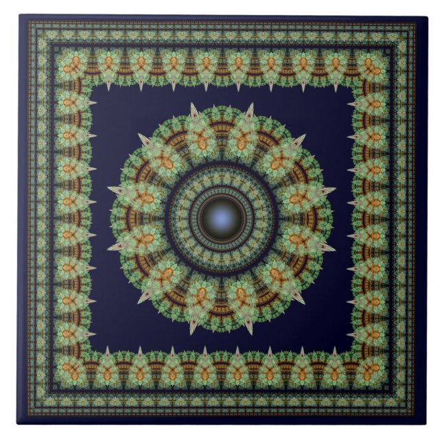 Green fractal fairy oriental pattern tile (Front)