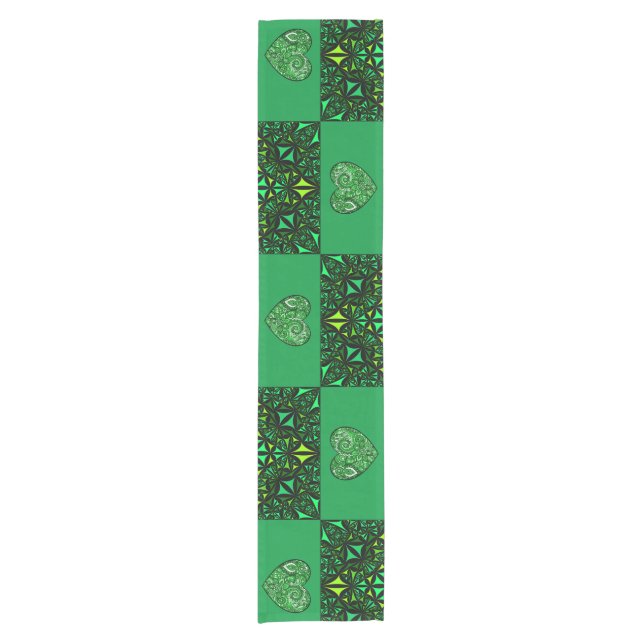 Green Fractal Hearts Table Runner (Front)