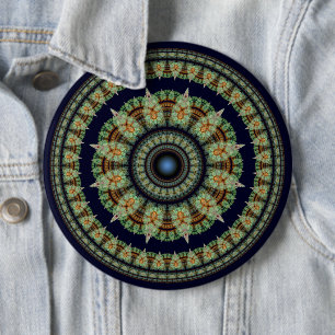 Green fractal ornate pattern 6 inch round button