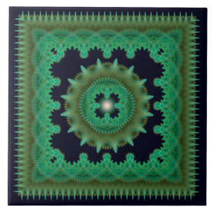 Green fractal ornate pattern ceramic tile