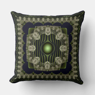 Green fractal ornate pattern throw pillow