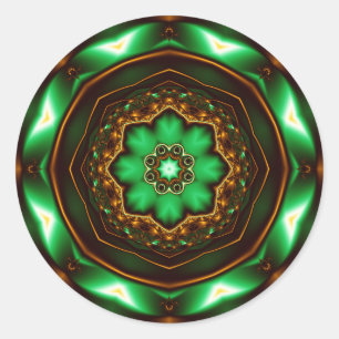 Green fractal’s ornament classic round sticker