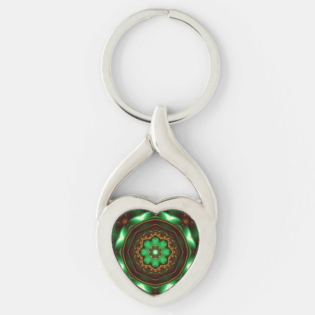 Green fractal’s ornament keychain (Front)