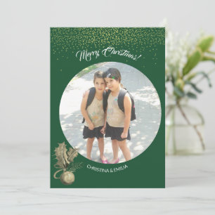 Green Frame One Photo Merry Christmas Invitation
