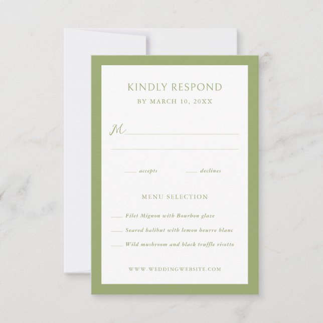 Green Frame Wedding  RSVP Card (Front)
