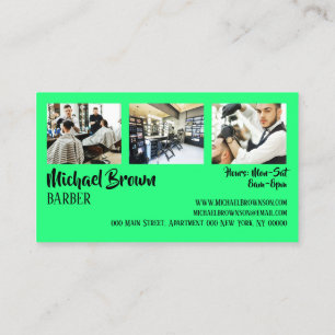 green framed custom photo barber business card